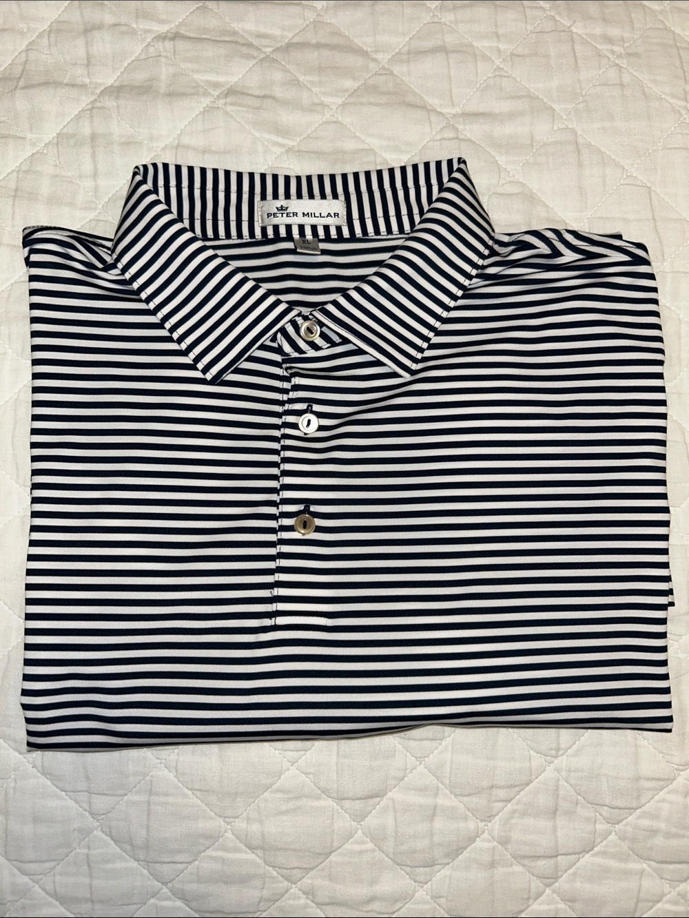 Peter Millar Black & White Thin-Stripe Polo